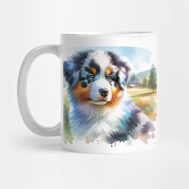 Watercolor Australian Shepherd - Cute Puppy by Aquarelle Impressions